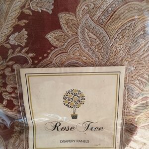 Rose Tree Floral Drapery Panels in Red and Tan